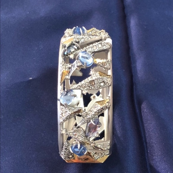 Alexis Bittar multi crystal matte rhodium 10k gold plated brass bangle bracelet - Picture 6 of 8